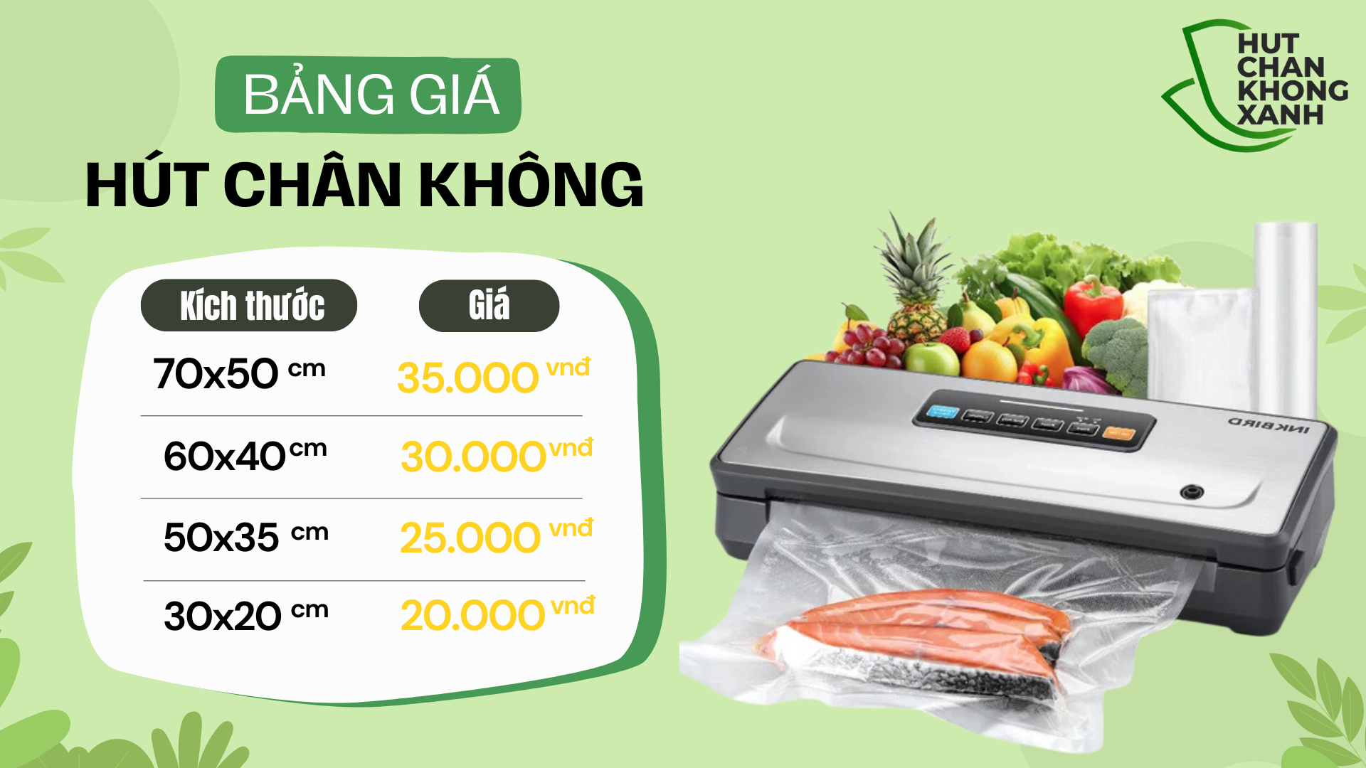 Bảng giá hút chân không Xanh