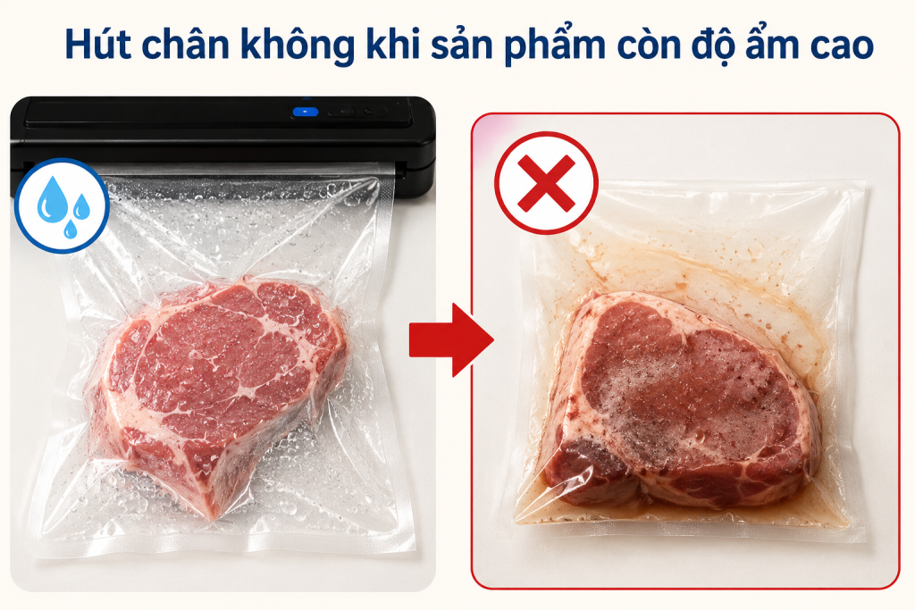 Hút chân không khi sản phẩm còn độ ẩm cao